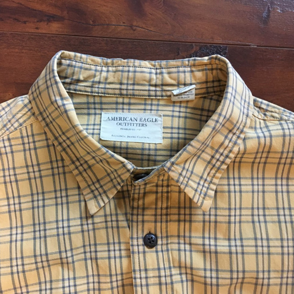 L American Eagle Yellow/Blue Plaid Button-down - Picture 2 of 2